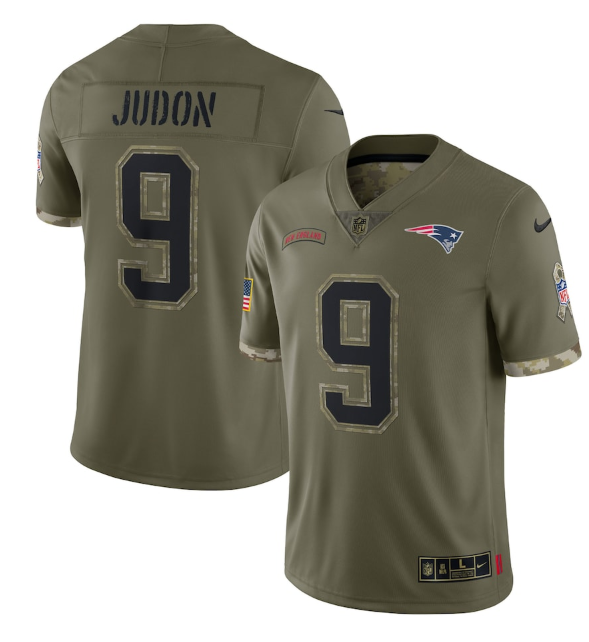 Men's New England Patriots #9 Matt Judon Olive 2022 Salute To Service Limited Stitched Jersey Men's New England Patriots #9 Matt Judon Olive 2022 Salute To Service Limited Stitched Jersey